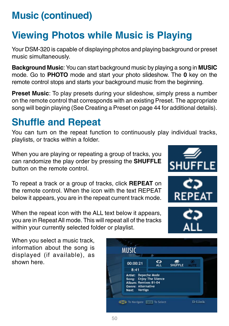Shuffle and repeat | D-Link DSM-320 User Manual | Page 50 / 111