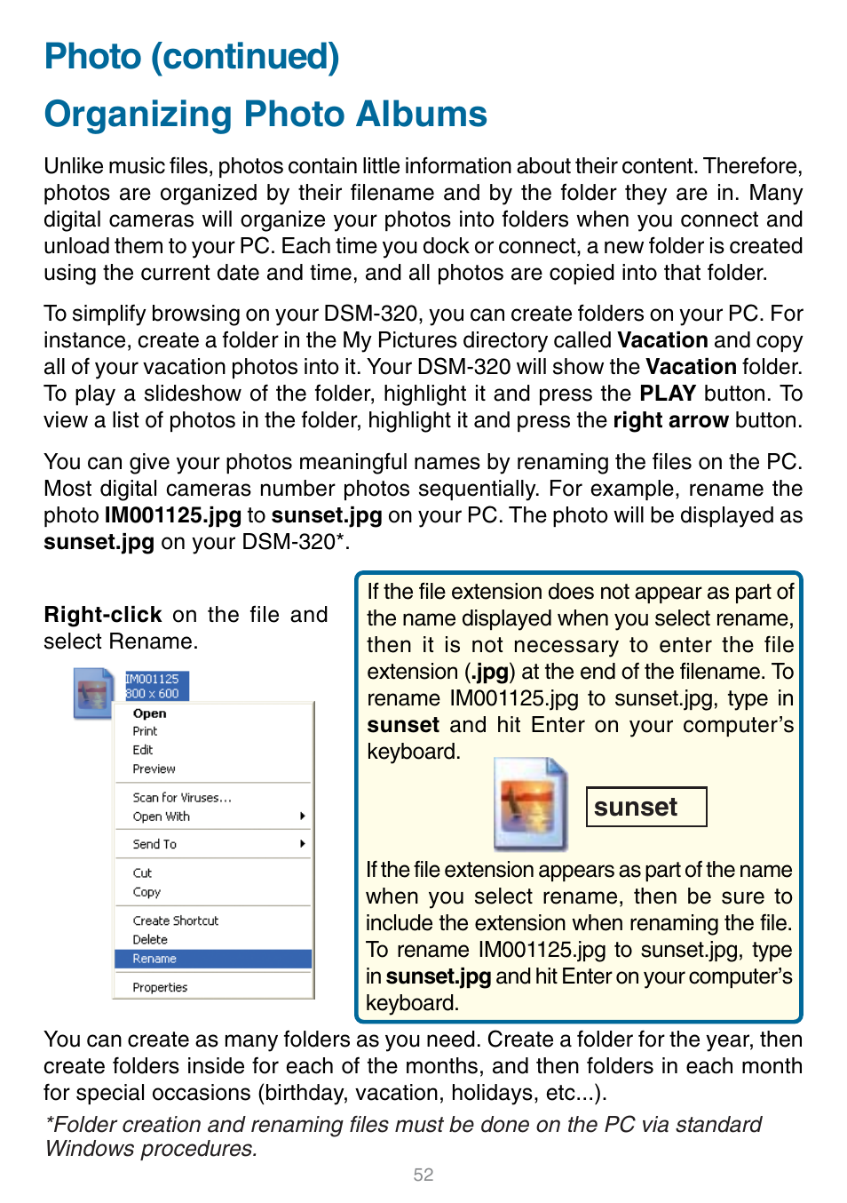 Organizing photo albums, Photo (continued) organizing photo albums | D-Link DSM-320 User Manual | Page 52 / 111