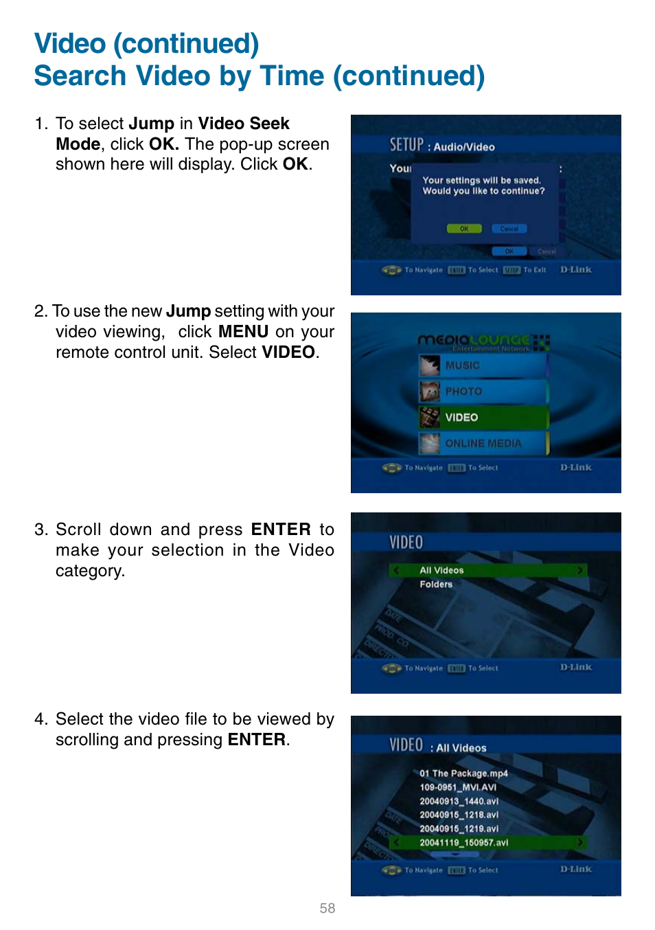 Video (continued) search video by time (continued) | D-Link DSM-320 User Manual | Page 58 / 111