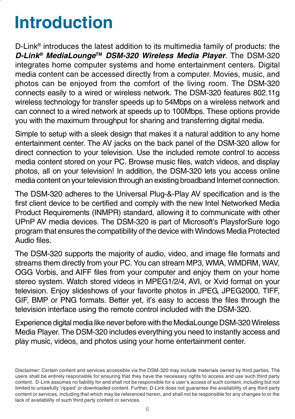 Introduction | D-Link DSM-320 User Manual | Page 6 / 111