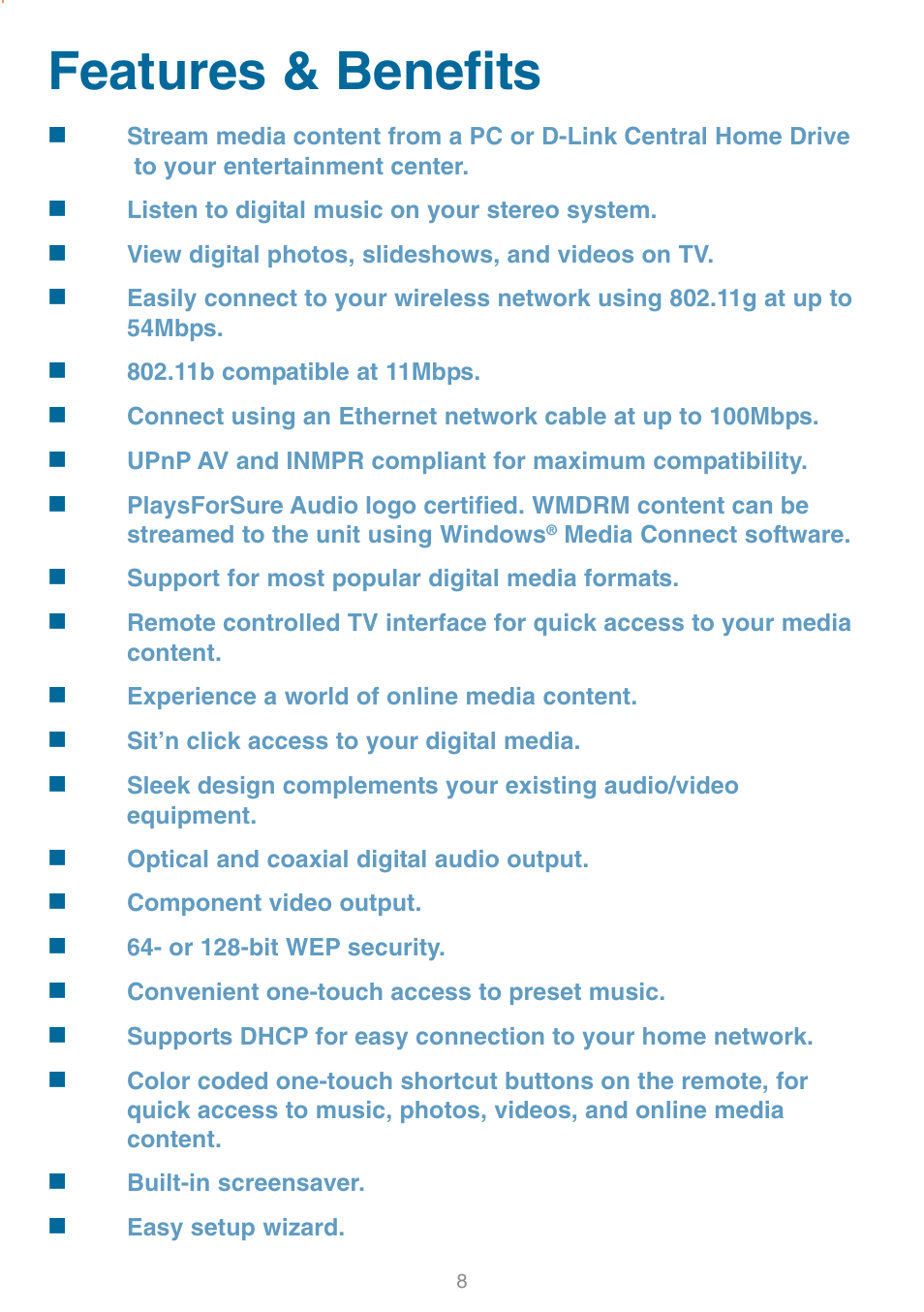Features & benefits | D-Link DSM-320 User Manual | Page 8 / 111