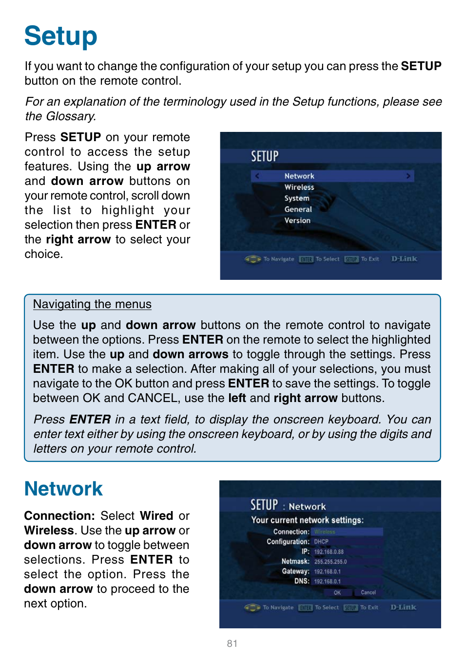 Setup, Network | D-Link DSM-320 User Manual | Page 81 / 111