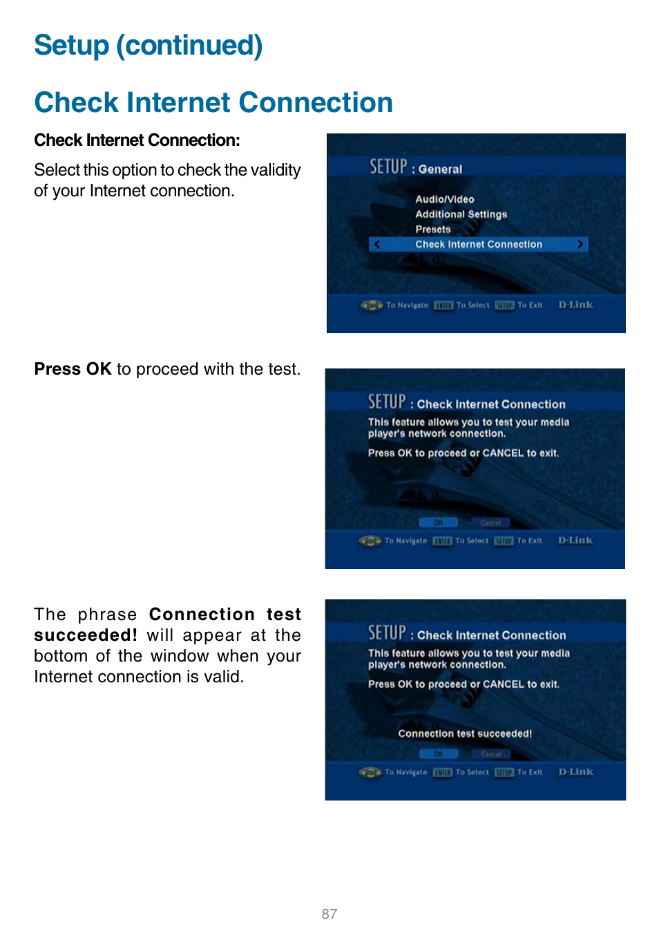 Setup (continued) check internet connection | D-Link DSM-320 User Manual | Page 87 / 111