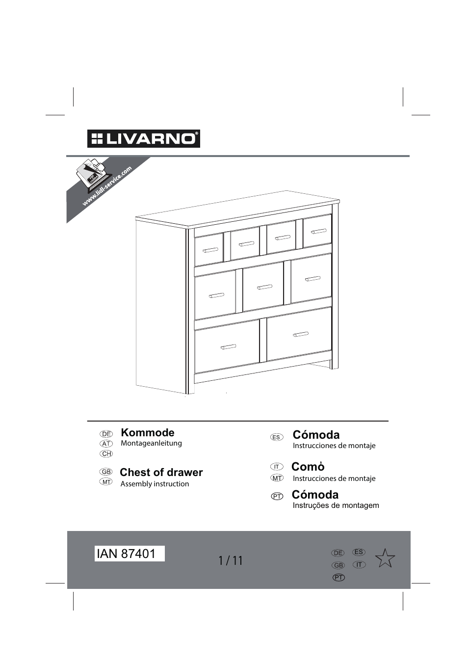 Livarno WOODEN CHEST OF DRAWERS User Manual | 11 pages