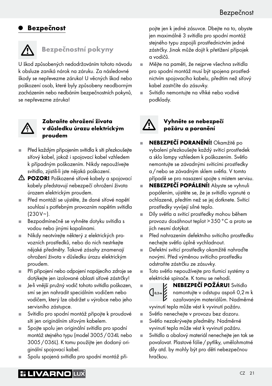 Q bezpečnost, Bezpečnostní pokyny, Bezpečnost | Bezpečnost bezpečnostní pokyny | Livarno Halogen Under-Cupboard Light User Manual | Page 21 / 41