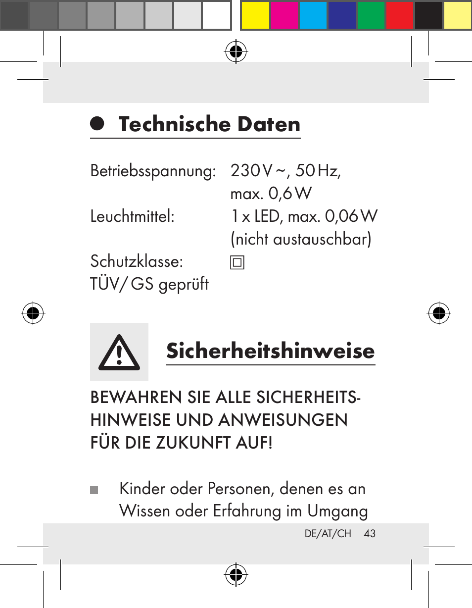 Technische daten, Sicherheitshinweise | Livarno Z31172..-BS User Manual | Page 43 / 51