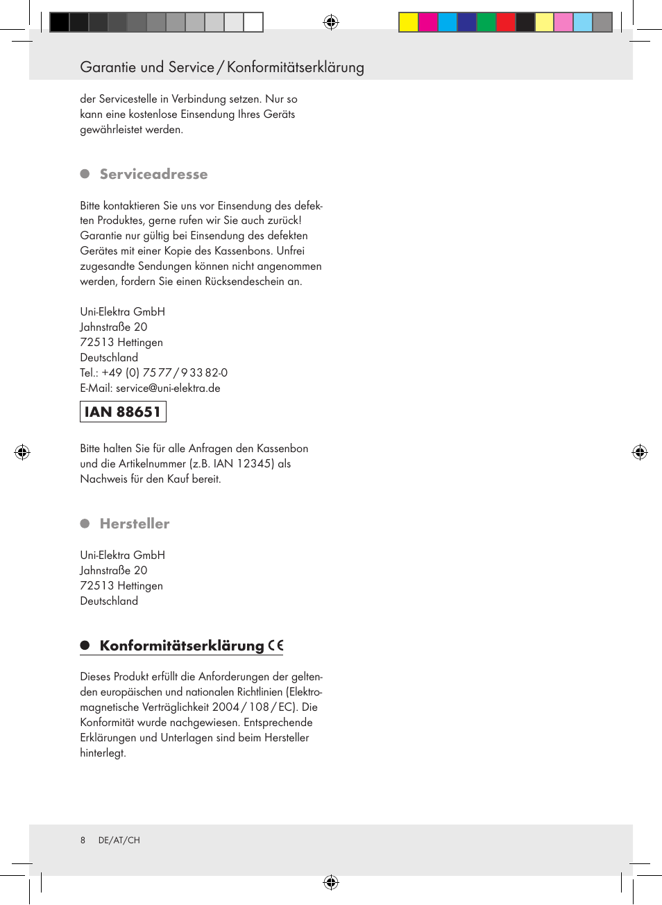 Garantie und service / konformitätserklärung | Livarno 10194 User Manual | Page 8 / 25