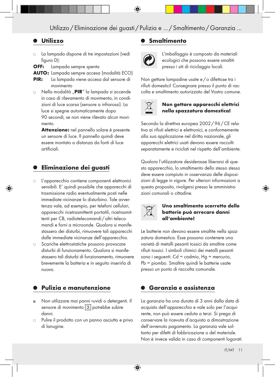 Utilizzo, Eliminazione dei guasti, Pulizia e manutenzione | Smaltimento, Garanzia e assistenza | Livarno 10194 User Manual | Page 11 / 25