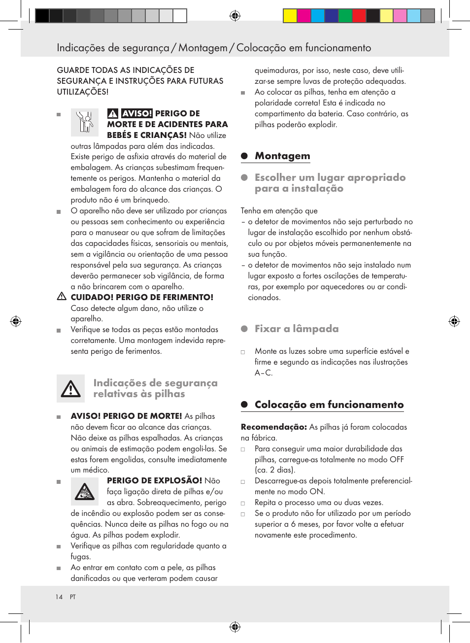 Indicações de segurança relativas às pilhas, Fixar a lâmpada, Colocação em funcionamento | Livarno 10194 User Manual | Page 14 / 25