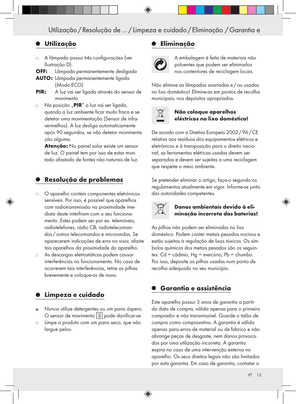 Utilização, Resolução de problemas, Limpeza e cuidado | Eliminação, Garantia e assistência | Livarno 10194 User Manual | Page 15 / 25