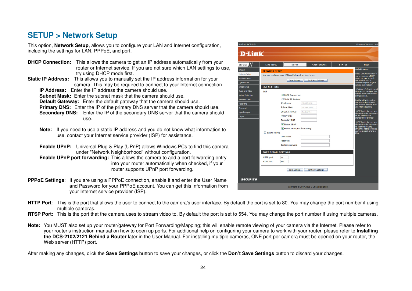 Setup > network setup | D-Link DCS-2102 User Manual | Page 27 / 61