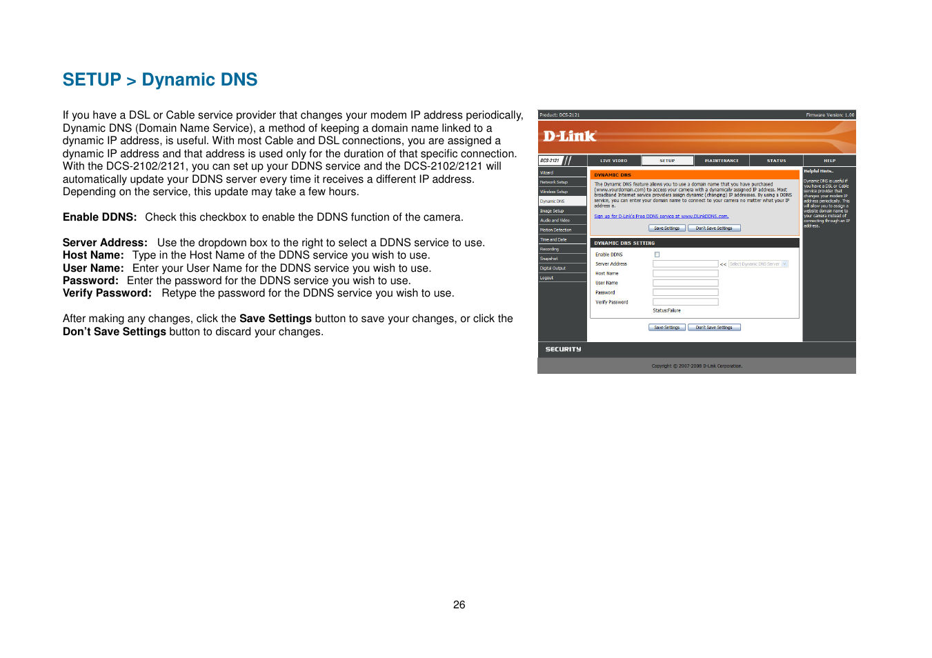 Setup > dynamic dns | D-Link DCS-2102 User Manual | Page 29 / 61