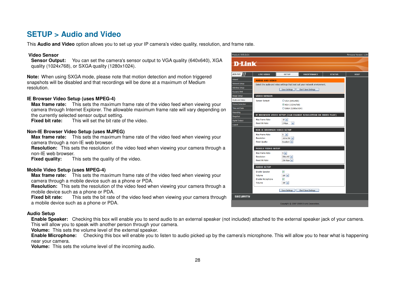 Setup > audio and video | D-Link DCS-2102 User Manual | Page 31 / 61