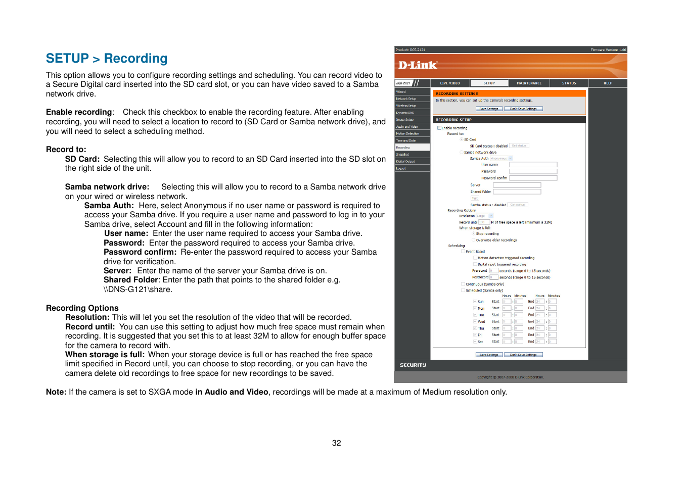 Setup > recording | D-Link DCS-2102 User Manual | Page 35 / 61