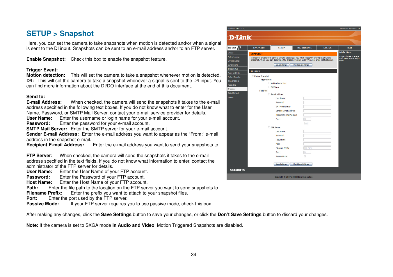 Setup > snapshot | D-Link DCS-2102 User Manual | Page 37 / 61
