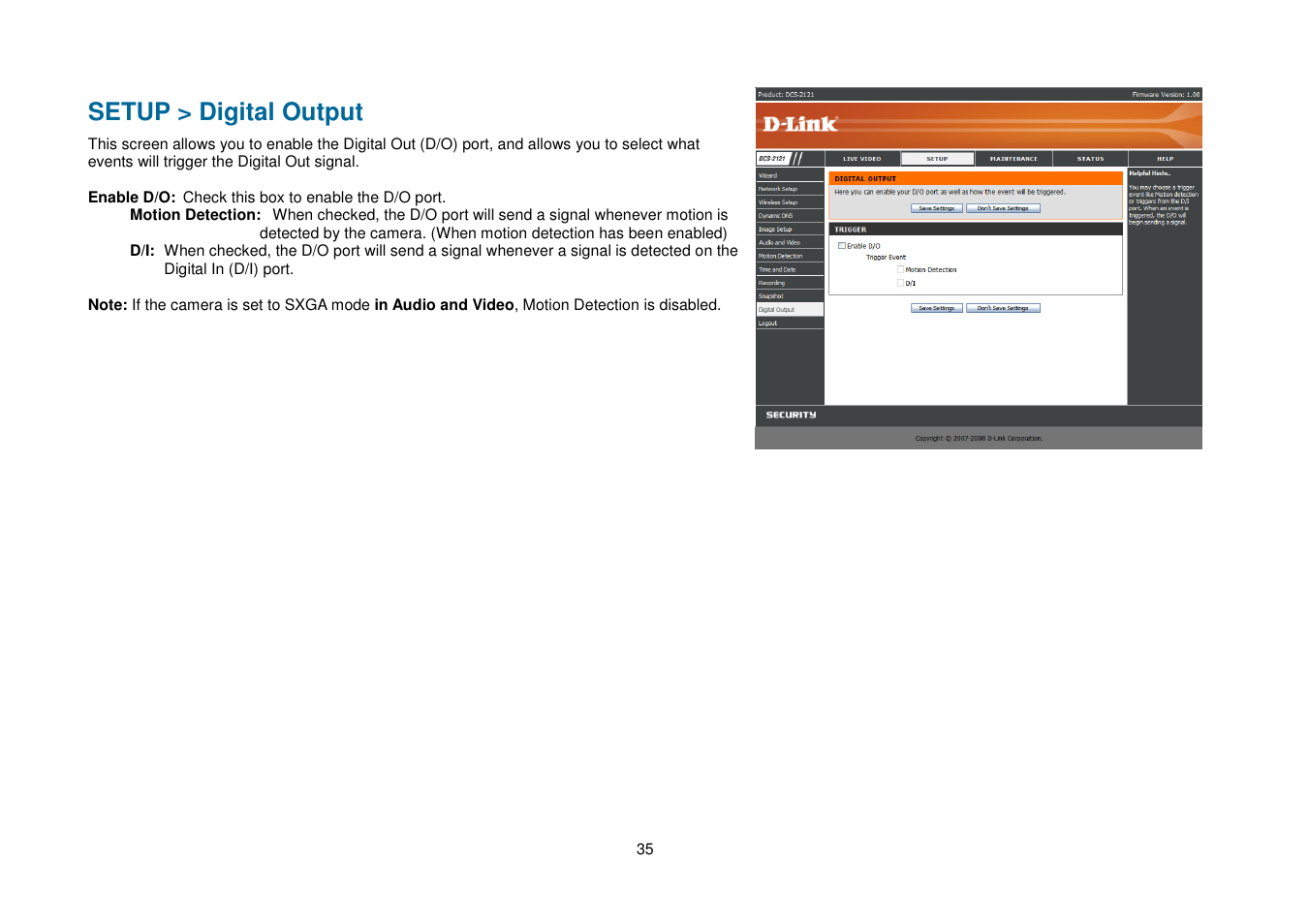 Setup > digital output | D-Link DCS-2102 User Manual | Page 38 / 61