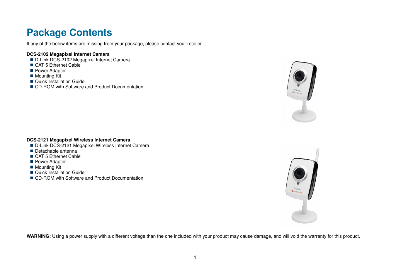 Package contents | D-Link DCS-2102 User Manual | Page 4 / 61