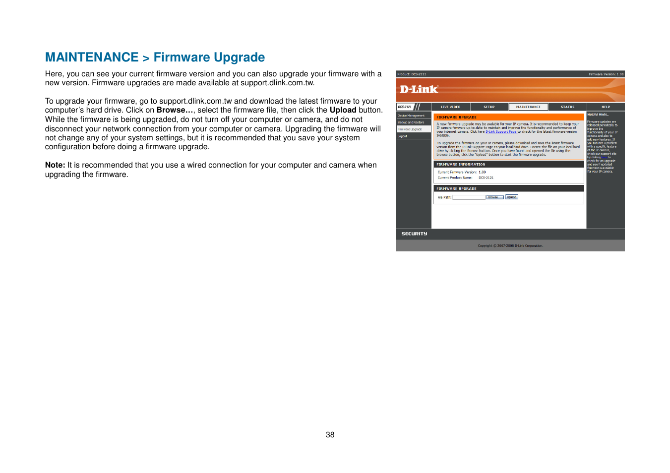 Maintenance > firmware upgrade | D-Link DCS-2102 User Manual | Page 41 / 61