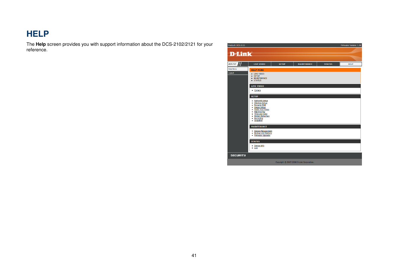Help | D-Link DCS-2102 User Manual | Page 44 / 61