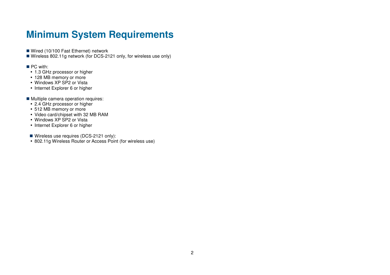 Minimum system requirements | D-Link DCS-2102 User Manual | Page 5 / 61