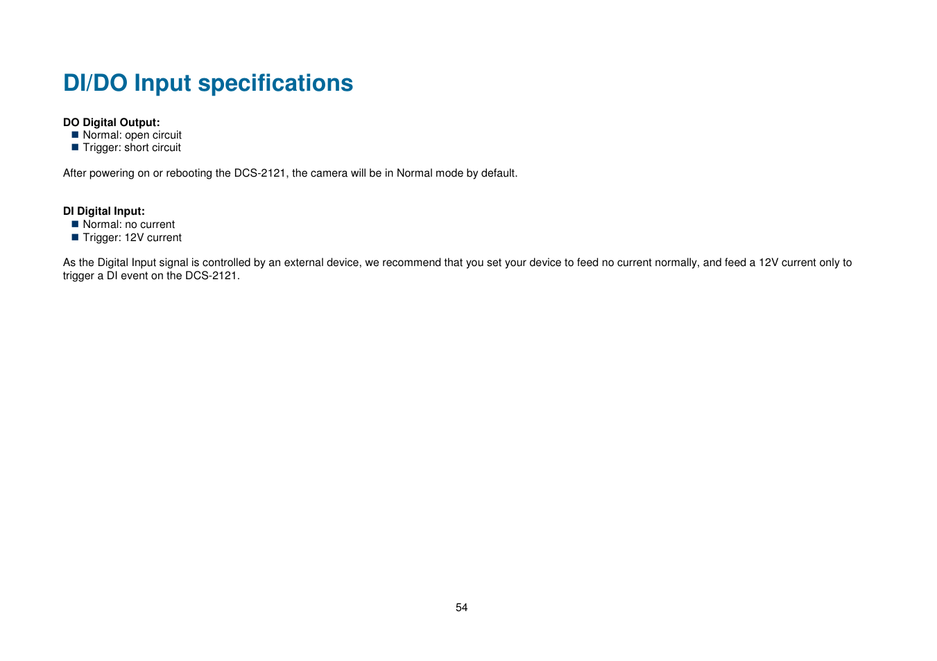 Di/do input specifications | D-Link DCS-2102 User Manual | Page 57 / 61