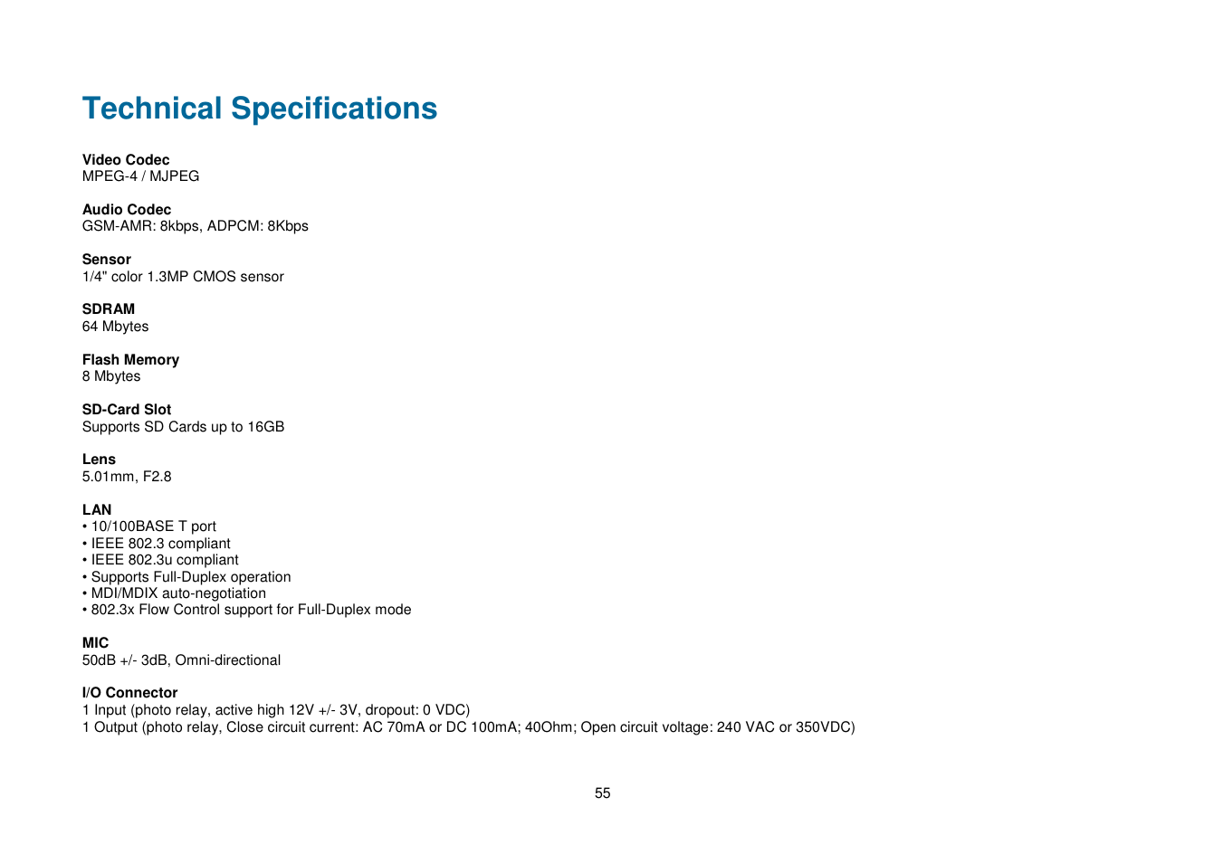 Technical specifications | D-Link DCS-2102 User Manual | Page 58 / 61