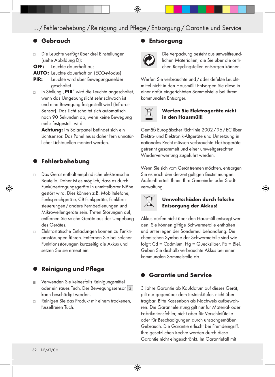 Gebrauch, Fehlerbehebung, Reinigung und pflege | Entsorgung, Garantie und service | Livarno 10194 User Manual | Page 32 / 34