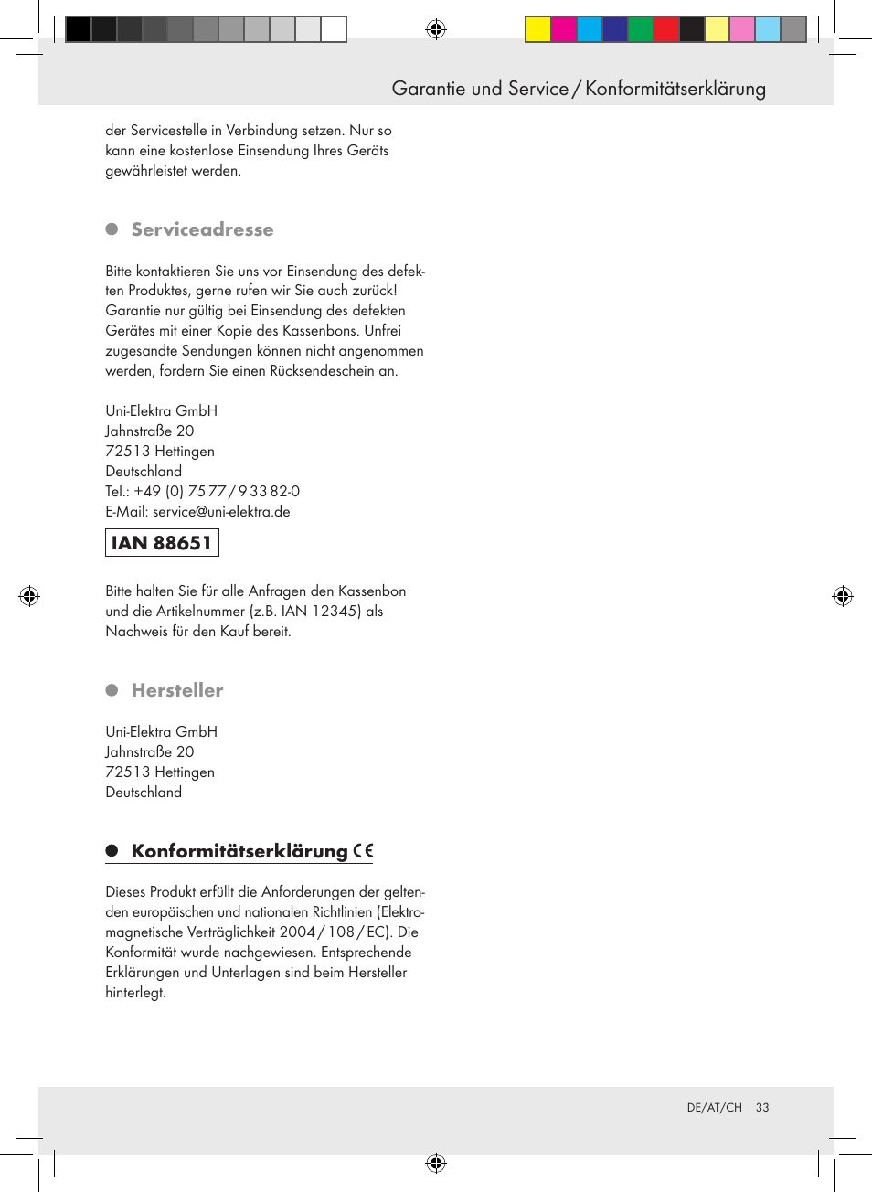 Garantie und service / konformitätserklärung, Serviceadresse, Hersteller | Konformitätserklärung | Livarno 10194 User Manual | Page 33 / 34