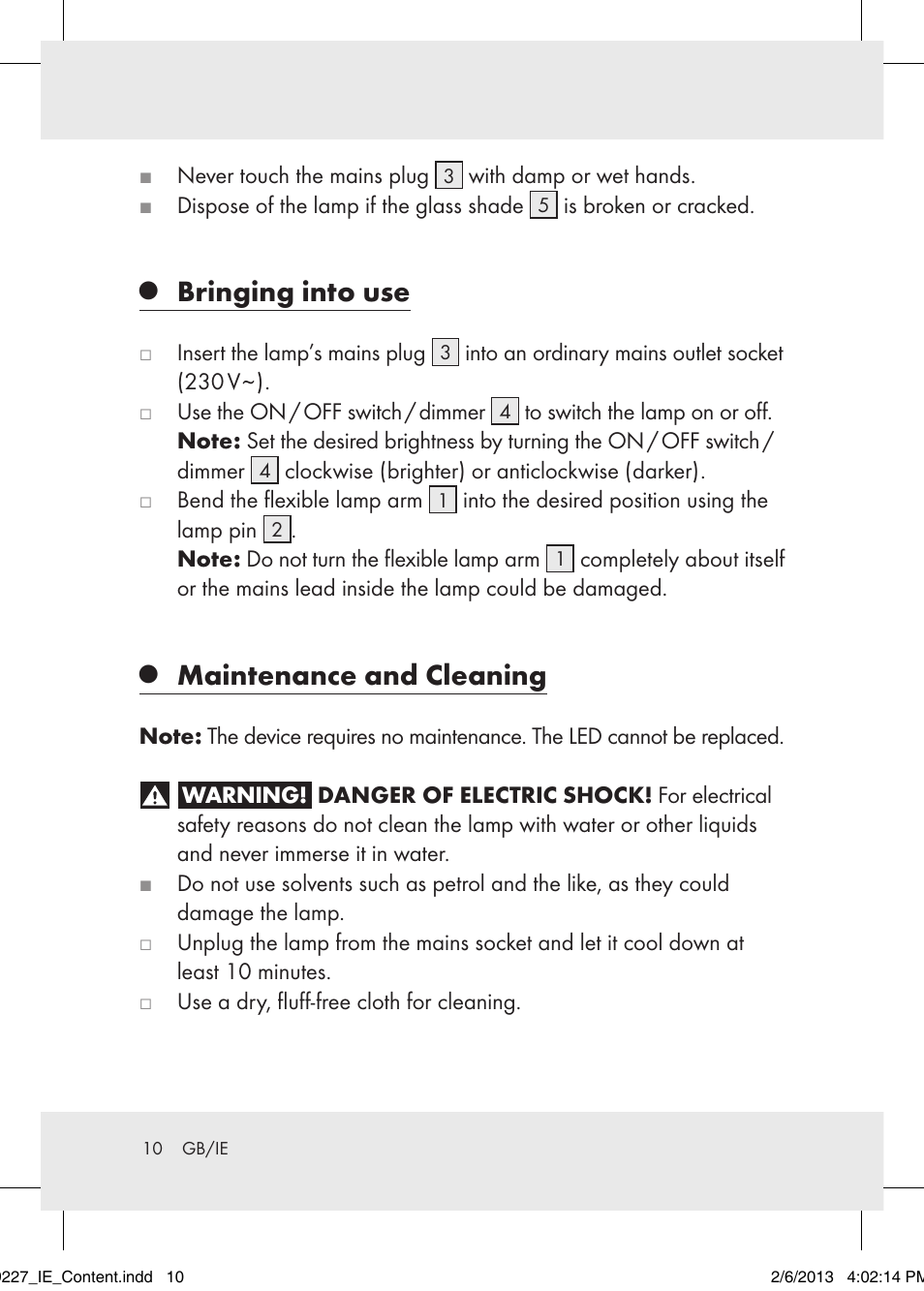 Bringing into use, Maintenance and cleaning | Livarno Z30652..-BS User Manual | Page 10 / 12