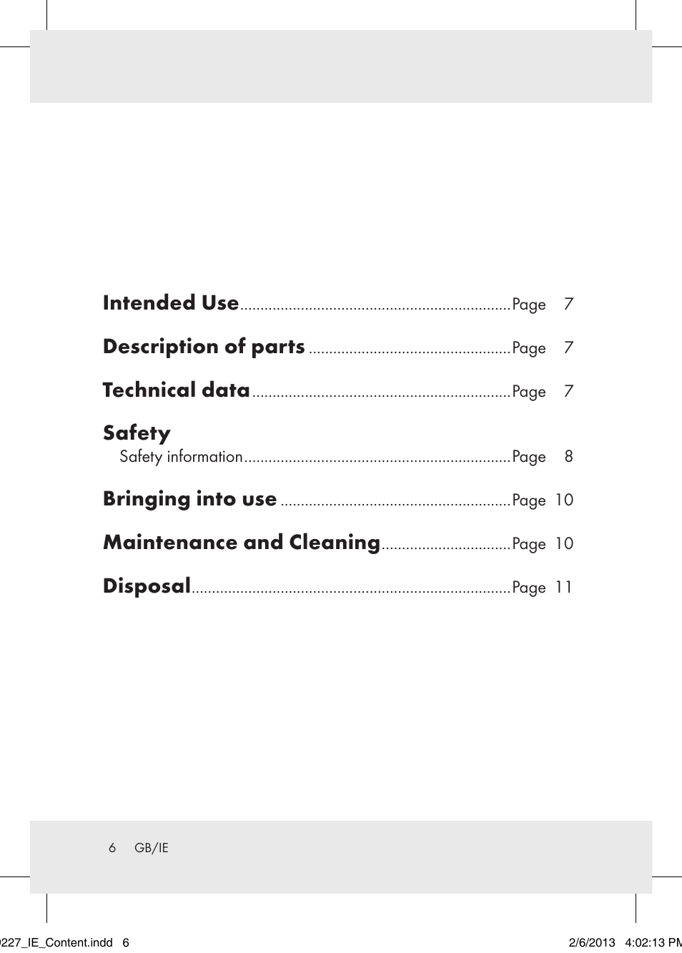 Intended use, Description of parts, Technical data | Safety, Bringing into use, Maintenance and cleaning, Disposal | Livarno Z30652..-BS User Manual | Page 6 / 12