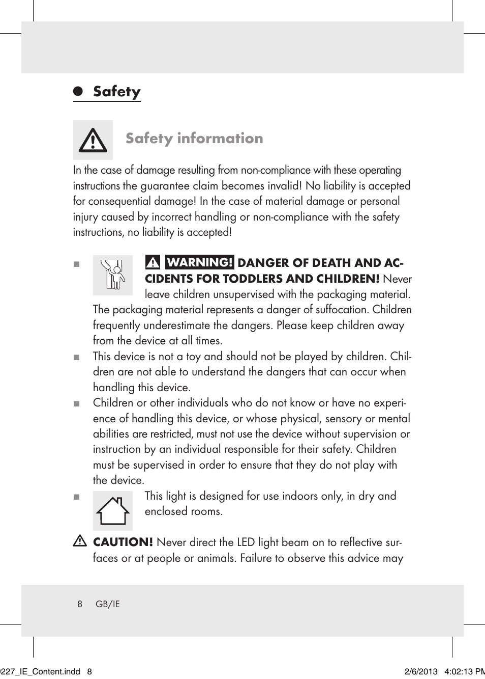 Safety safety information | Livarno Z30652..-BS User Manual | Page 8 / 12