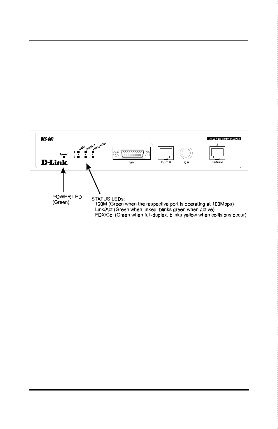 Led indicators | D-Link DES-802 User Manual | Page 16 / 37