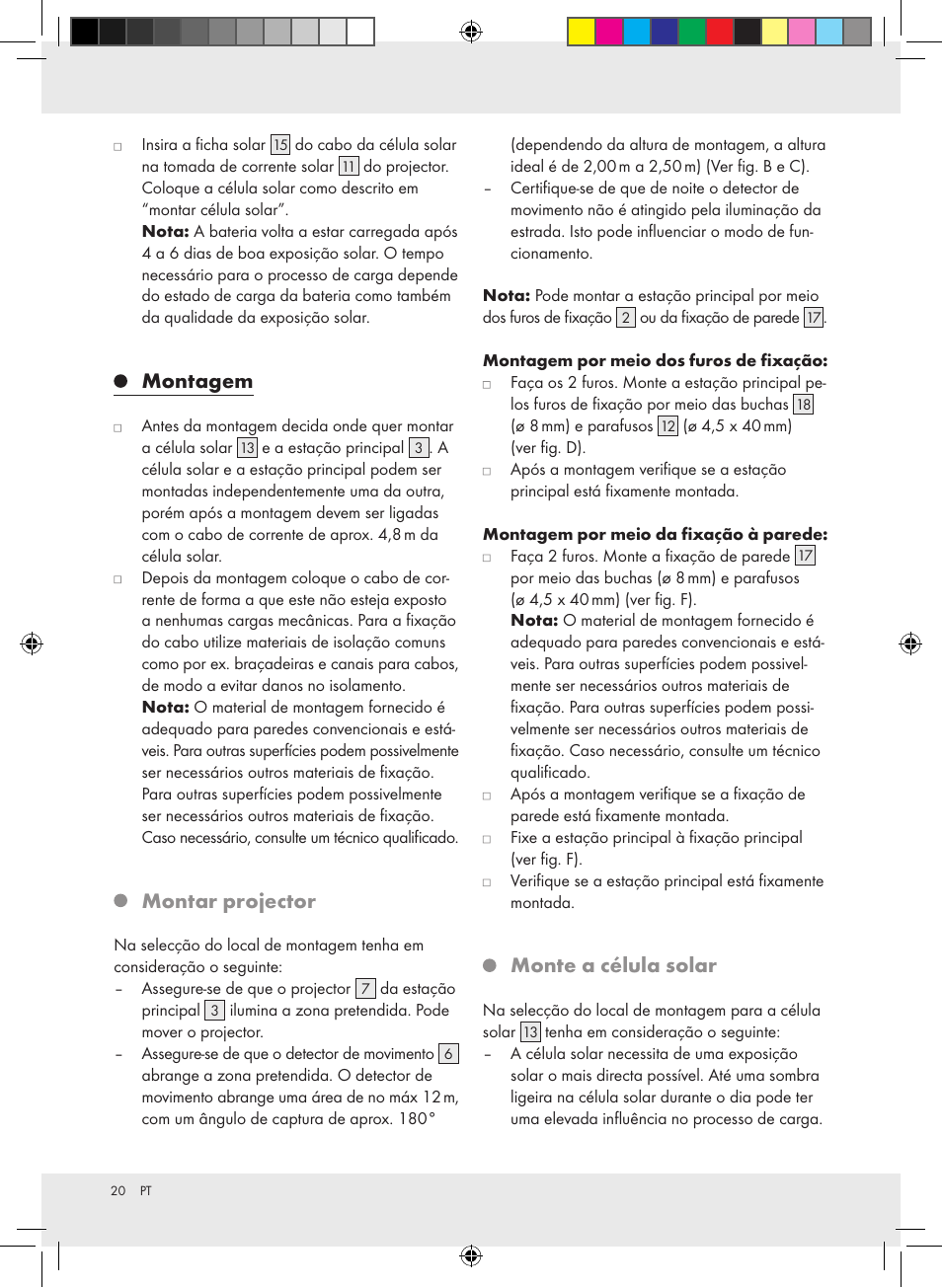 Montagem, Montar projector, Monte a célula solar | Livarno Z31171 User Manual | Page 20 / 40