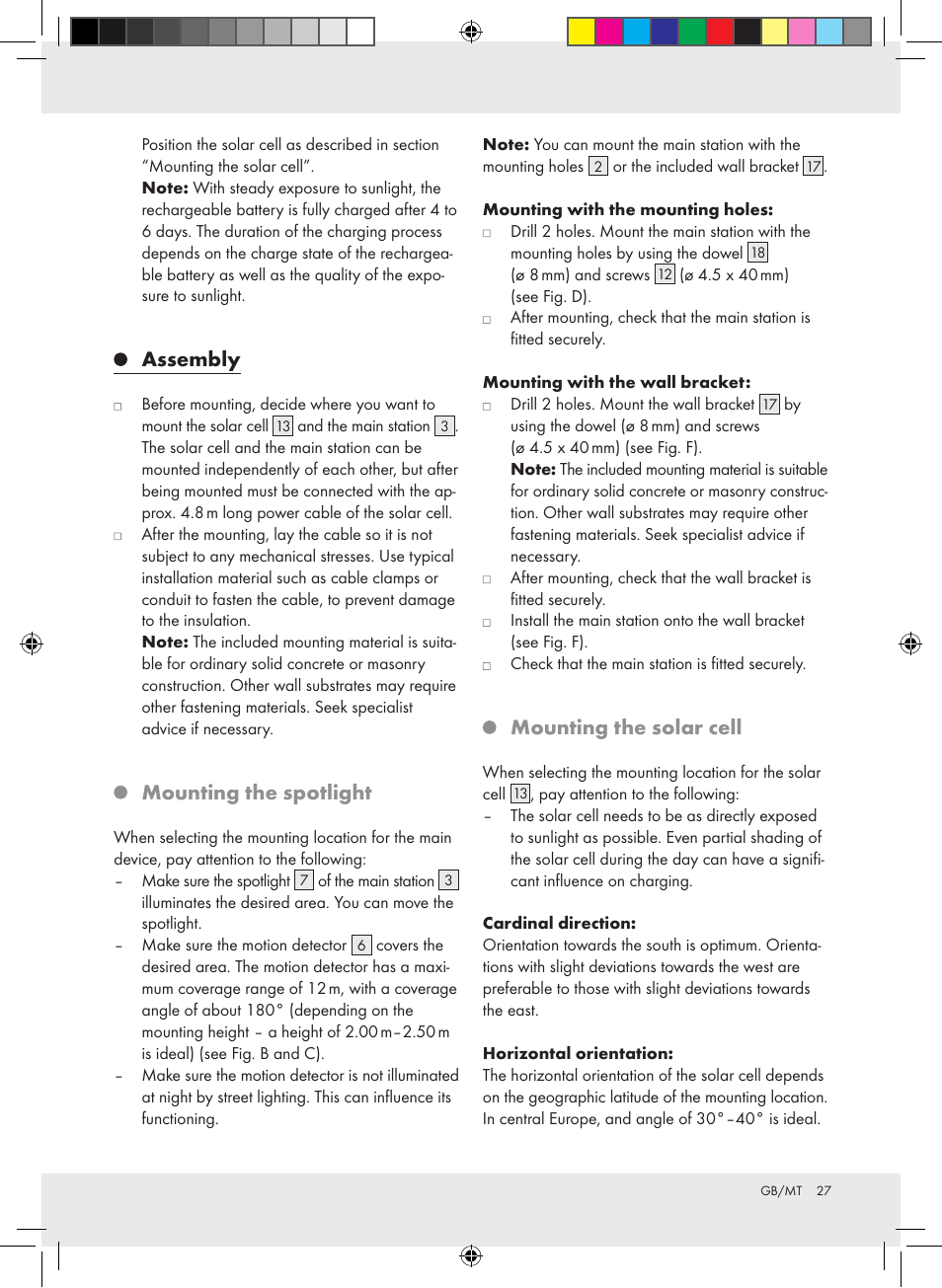 Assembly, Mounting the spotlight, Mounting the solar cell | Livarno Z31171 User Manual | Page 27 / 40