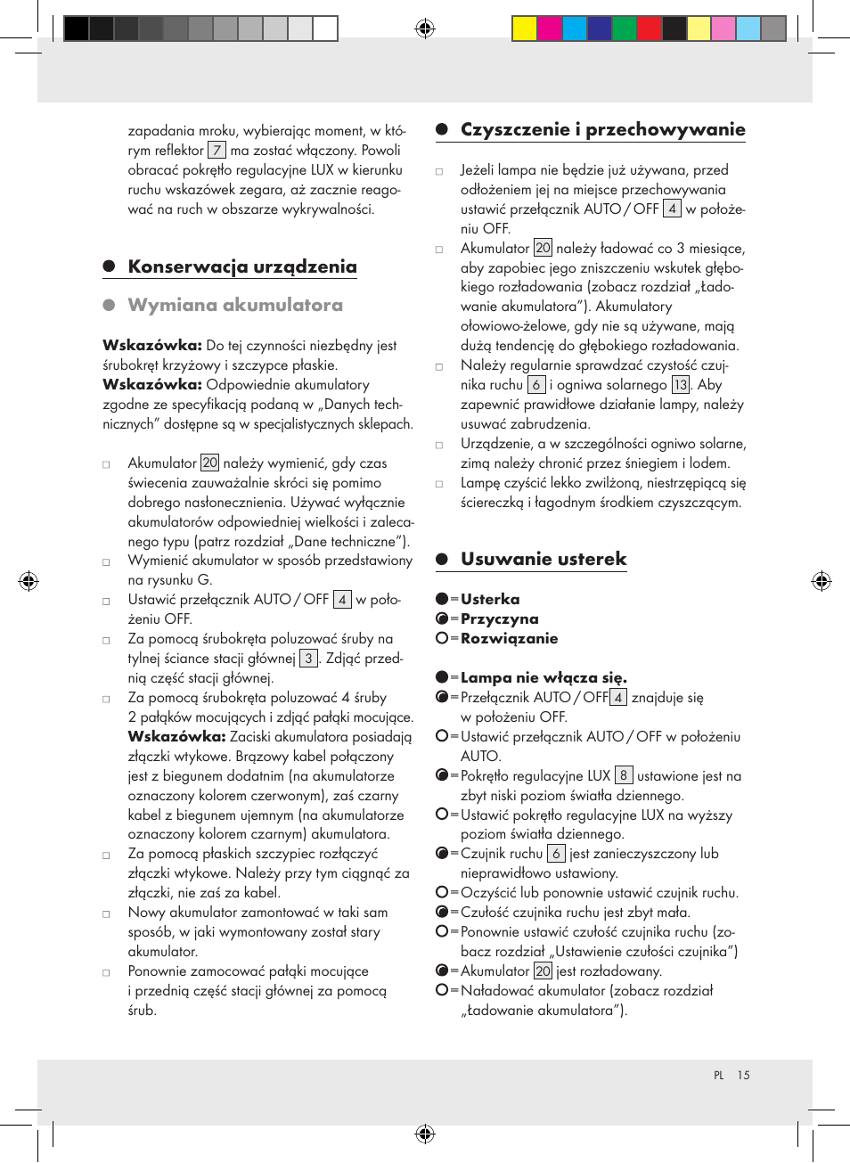 Konserwacja urządzenia wymiana akumulatora, Czyszczenie i przechowywanie, Usuwanie usterek | Livarno Z31171 User Manual | Page 15 / 54