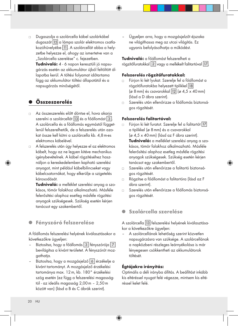 Összeszerelés, Fényszóró felszerelése, Szolárcella szerelése | Livarno Z31171 User Manual | Page 20 / 54