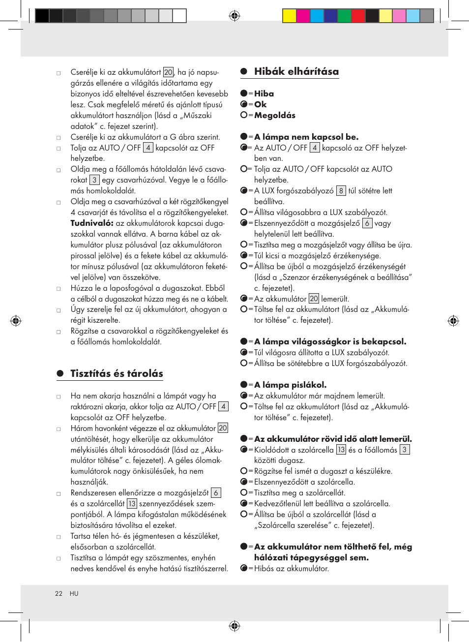 Tisztítás és tárolás, Hibák elhárítása | Livarno Z31171 User Manual | Page 22 / 54