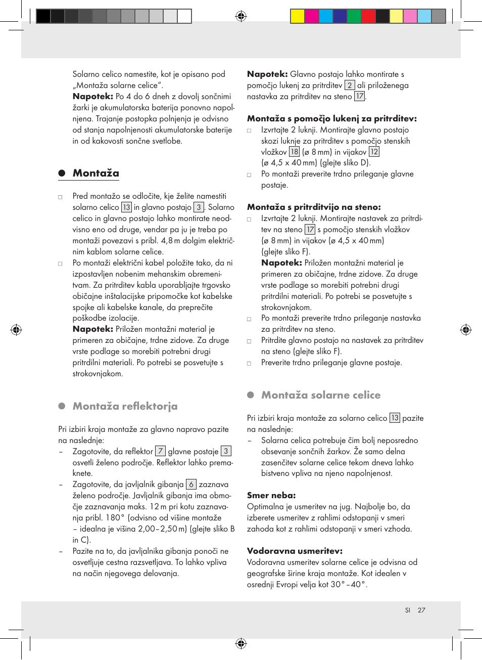 Montaža, Montaža reflektorja, Montaža solarne celice | Livarno Z31171 User Manual | Page 27 / 54