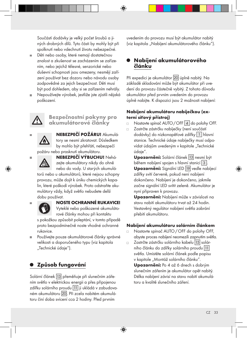 Bezpečnostní pokyny pro akumulátorové články, Způsob fungování, Nabíjení akumulátorového článku | Livarno Z31171 User Manual | Page 33 / 54