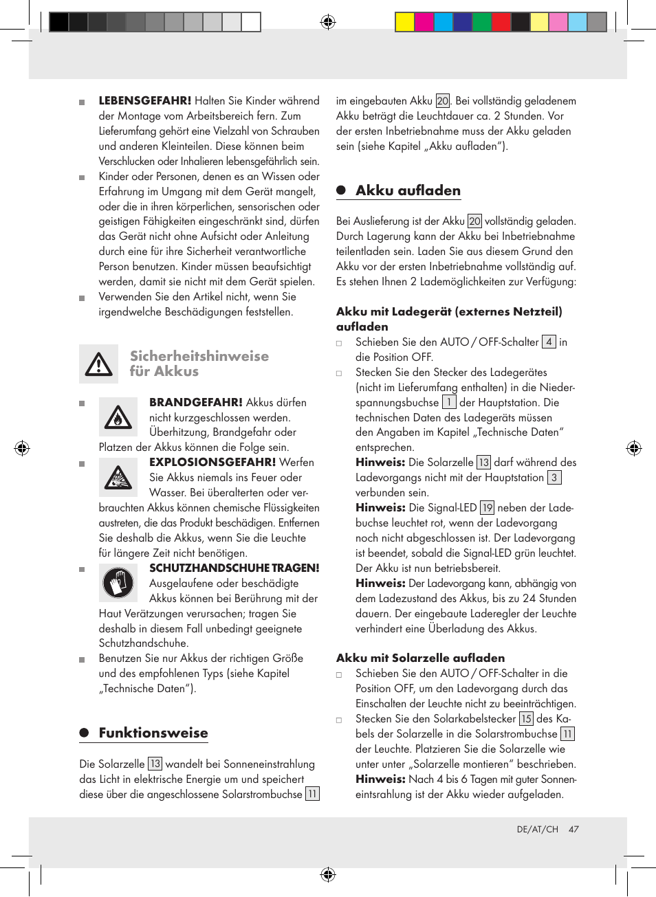 Sicherheitshinweise für akkus, Funktionsweise, Akku aufladen | Livarno Z31171 User Manual | Page 47 / 54