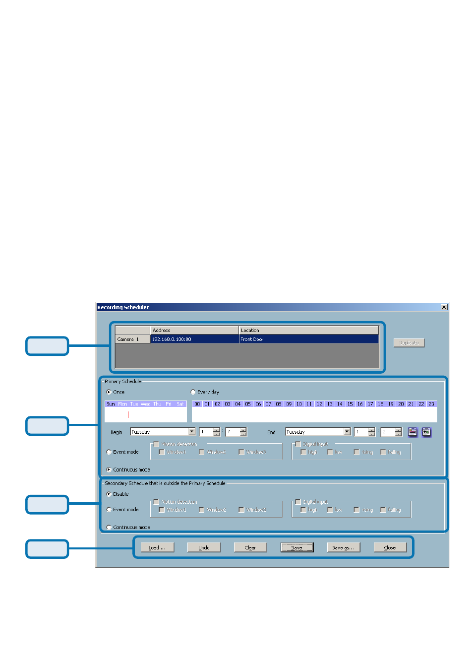 Using ip surveillance software (continued), Scheduling (continued), The layout and functionalities | D-Link SECURICAM NETWORK DCS-5300 User Manual | Page 100 / 143