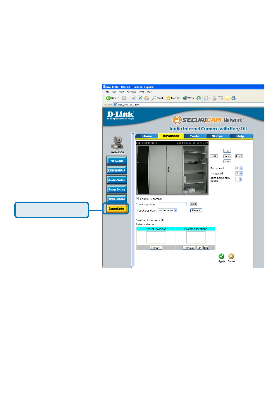 Configuration > advanced >camera control | D-Link SECURICAM NETWORK DCS-5300 User Manual | Page 51 / 143