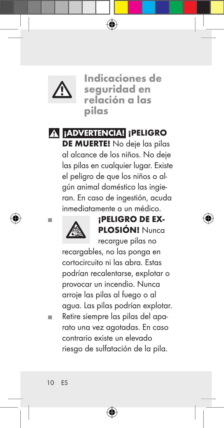 Indicaciones de seguridad en relación a las pilas | Livarno Z31206A User Manual | Page 10 / 84