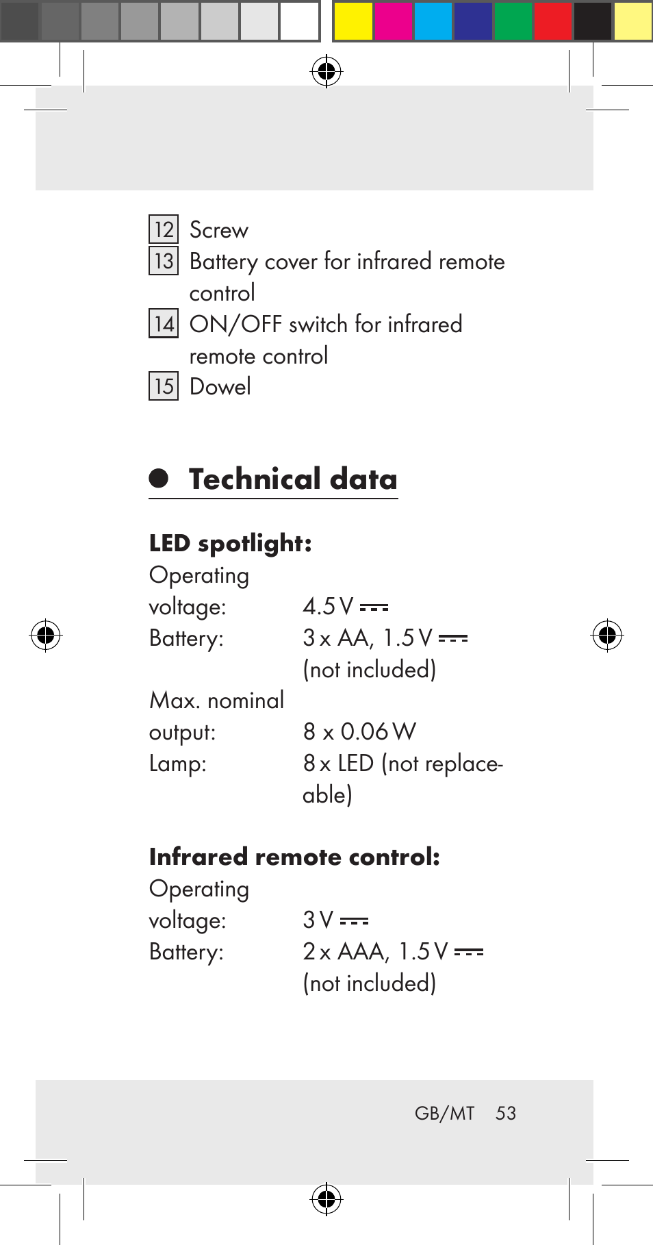 Technical data | Livarno Z31206A User Manual | Page 53 / 84