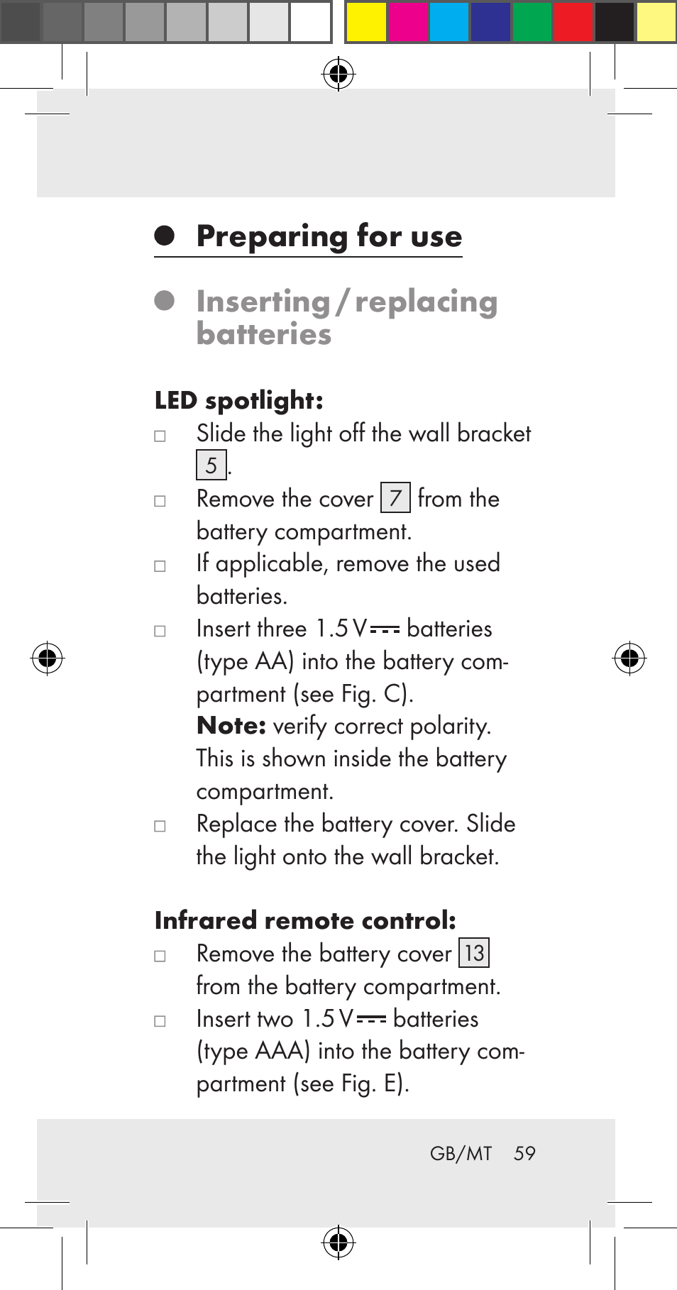 Preparing for use inserting / replacing batteries | Livarno Z31206A User Manual | Page 59 / 84