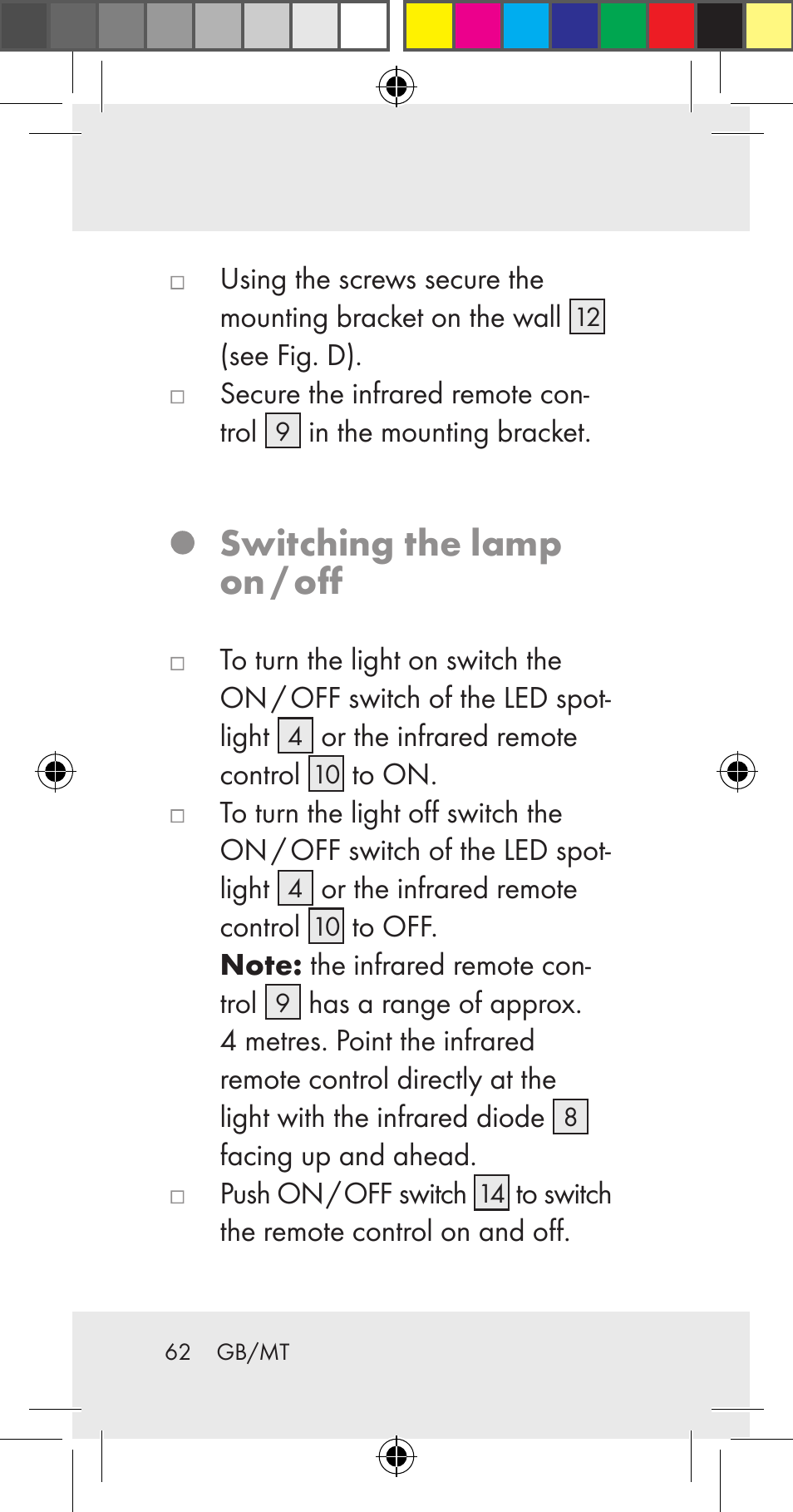 Switching the lamp on / off | Livarno Z31206A User Manual | Page 62 / 84