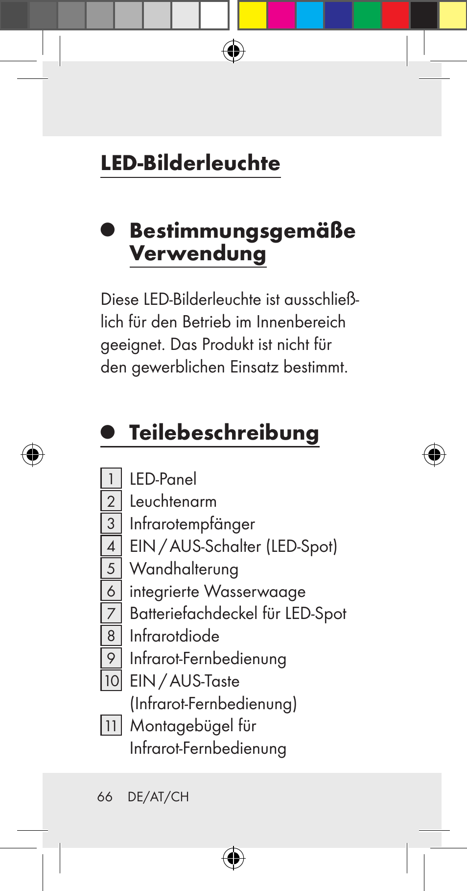 Led-bilderleuchte, Bestimmungsgemäße verwendung, Teilebeschreibung | Livarno Z31206A User Manual | Page 66 / 84