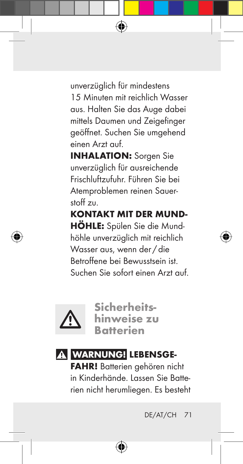 Sicherheits- hinweise zu batterien | Livarno Z31206A User Manual | Page 71 / 84
