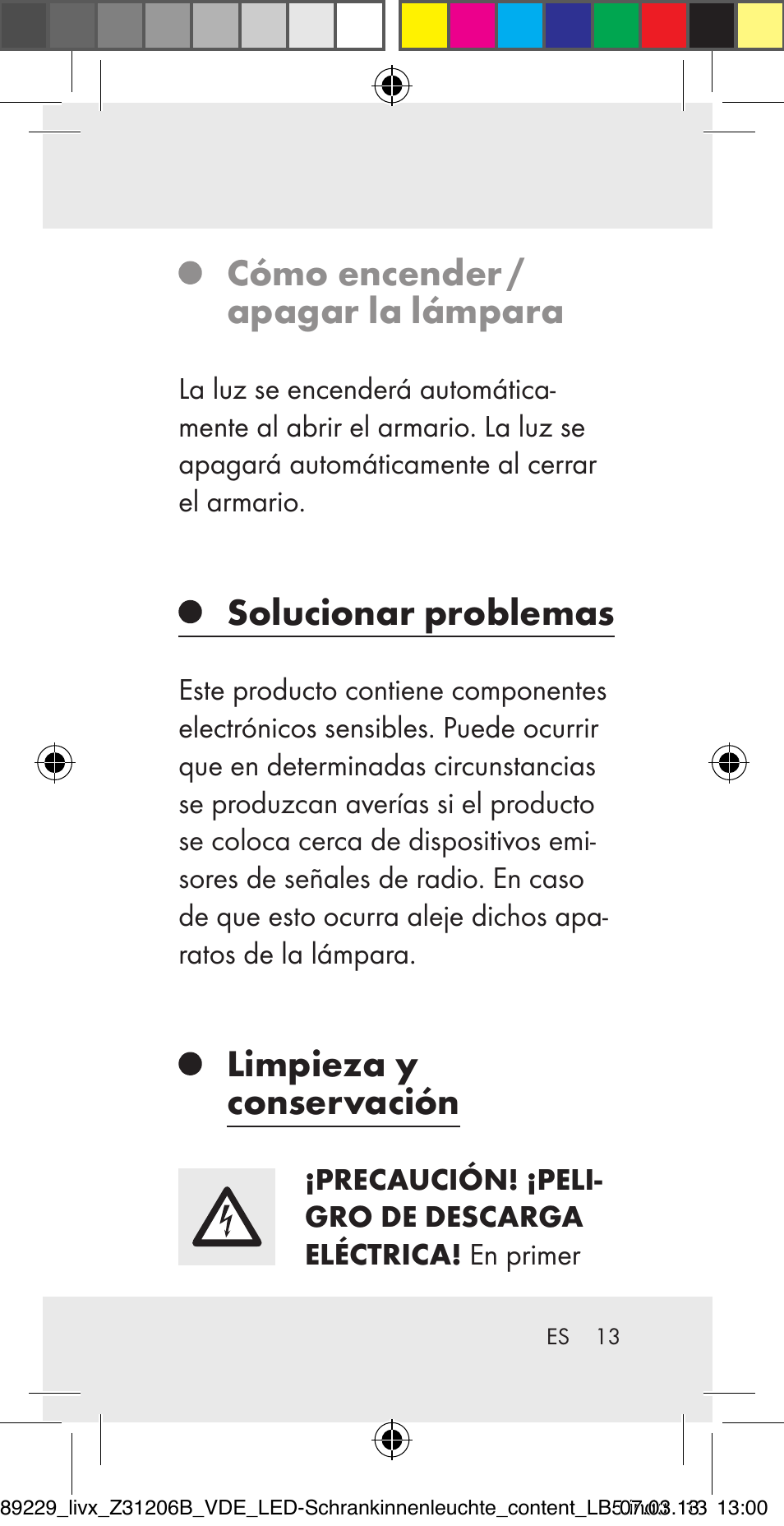 Cómo encender / apagar la lámpara, Solucionar problemas, Limpieza y conservación | Livarno Z31206B User Manual | Page 13 / 69