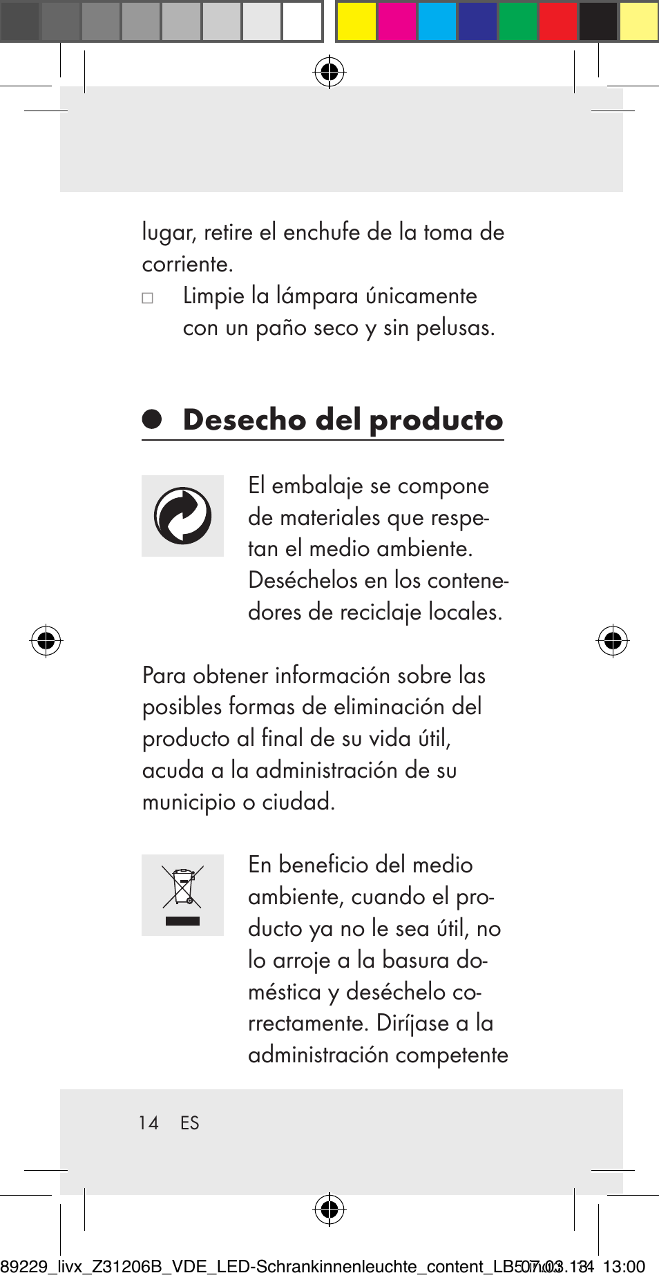 Desecho del producto | Livarno Z31206B User Manual | Page 14 / 69